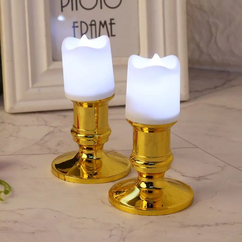 2pcs Plastic Gold Plated Base Holder Pillar Candlestick Stand For Electro