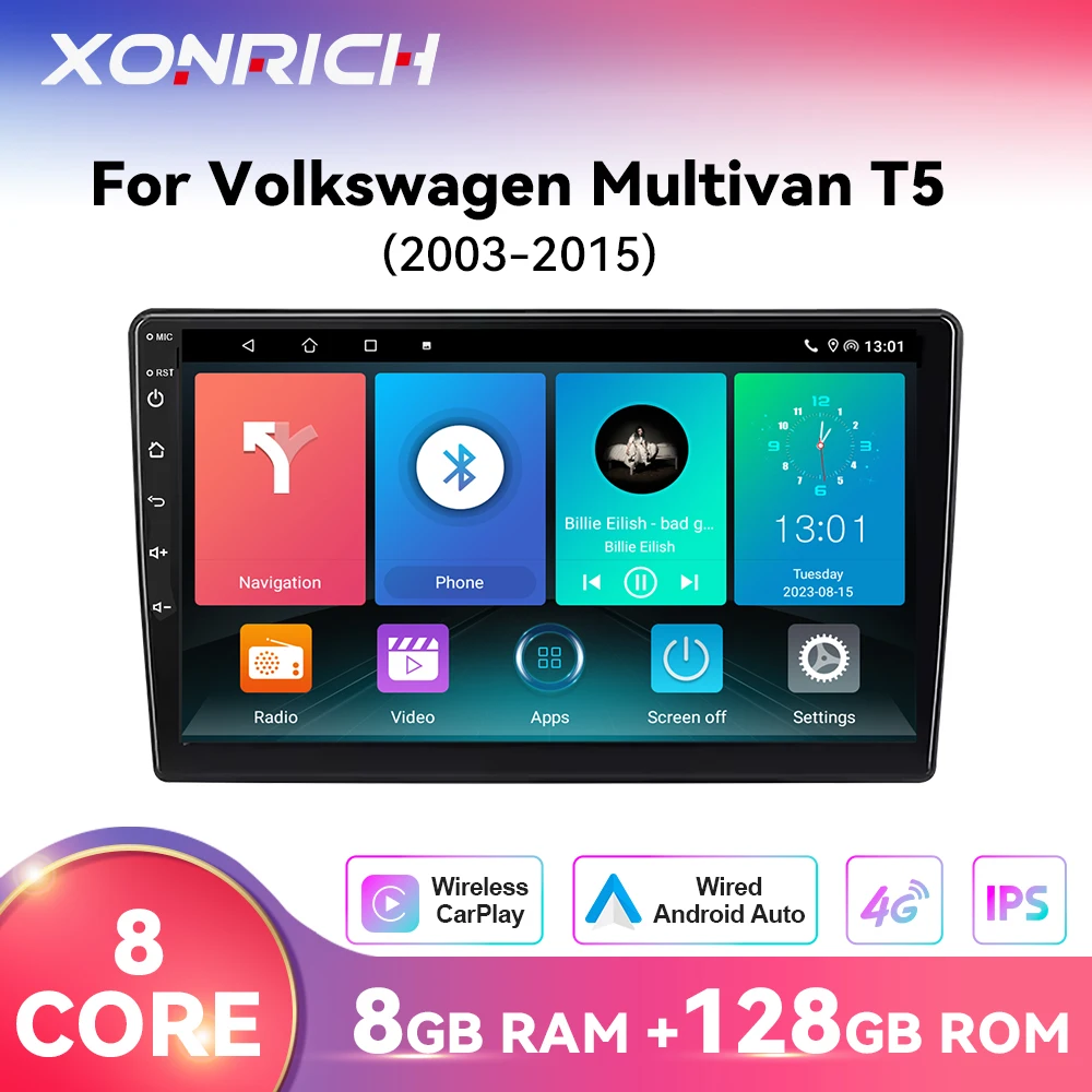 1280*720 IPS Android 14 Wireless CarPlay Autoradio Per Volkswagen Multivan T5 2003-2015 Multimedia GPS 4G Wifi DSP Android Auto