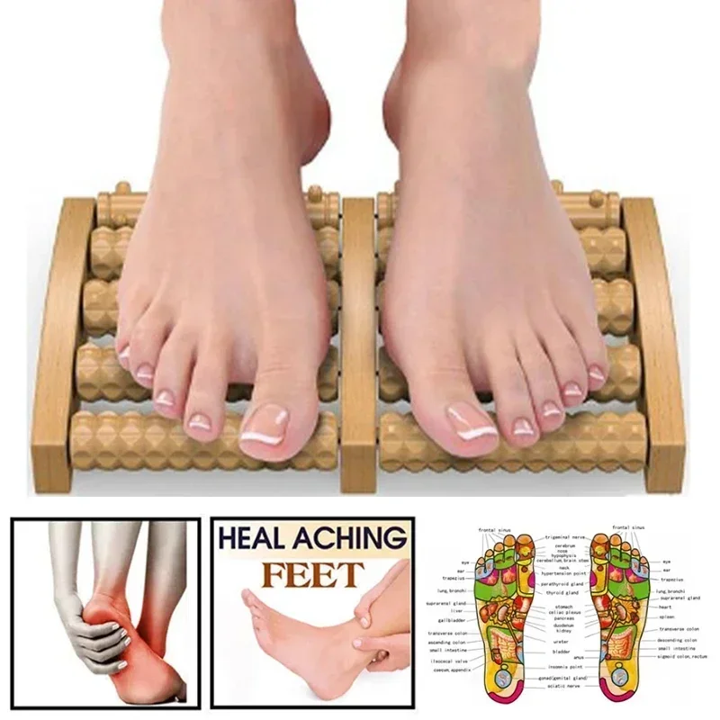 Rodillo masajeador de pies Shiatsu 3D de madera, reflexología, relajación muscular, alivio del estrés Natural, herramienta de masaje para Spa en casa, belleza y salud