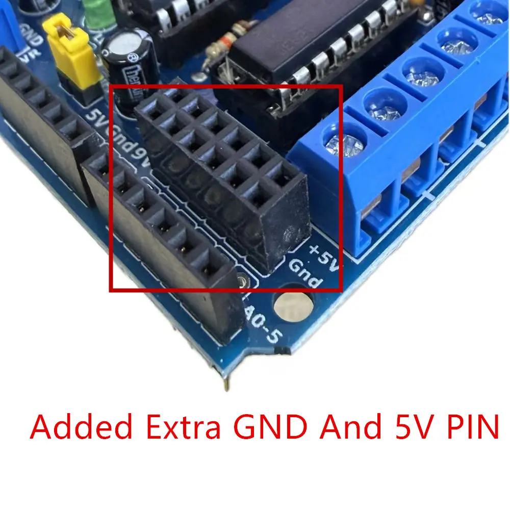 Add Extra GND and 5V PIN to L293D Motor Shield with Additional Expansion Socket for Arduino RC Car (WK-ADB-M005）