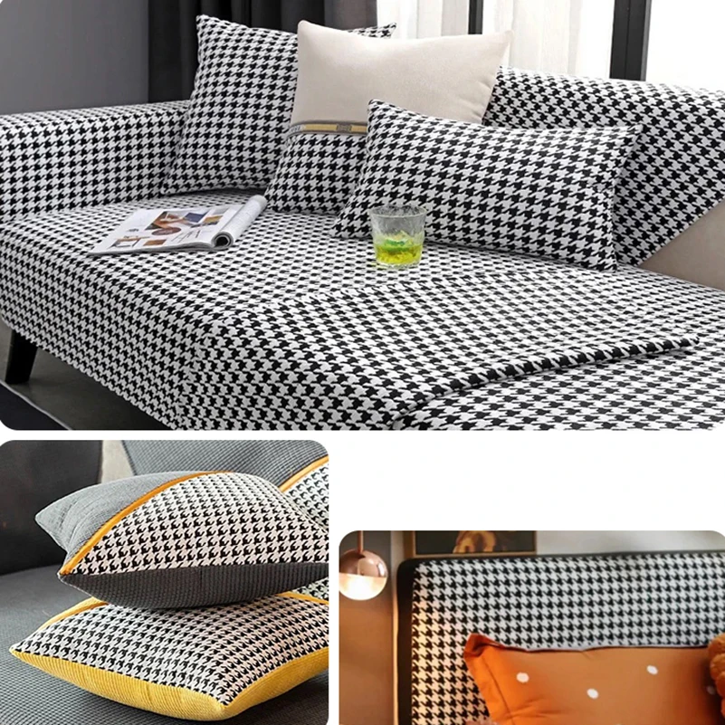 Houndstooth Fabric Cotton Linen Sofa Cloth Table Polyester Furniture Decoration by Half Meter