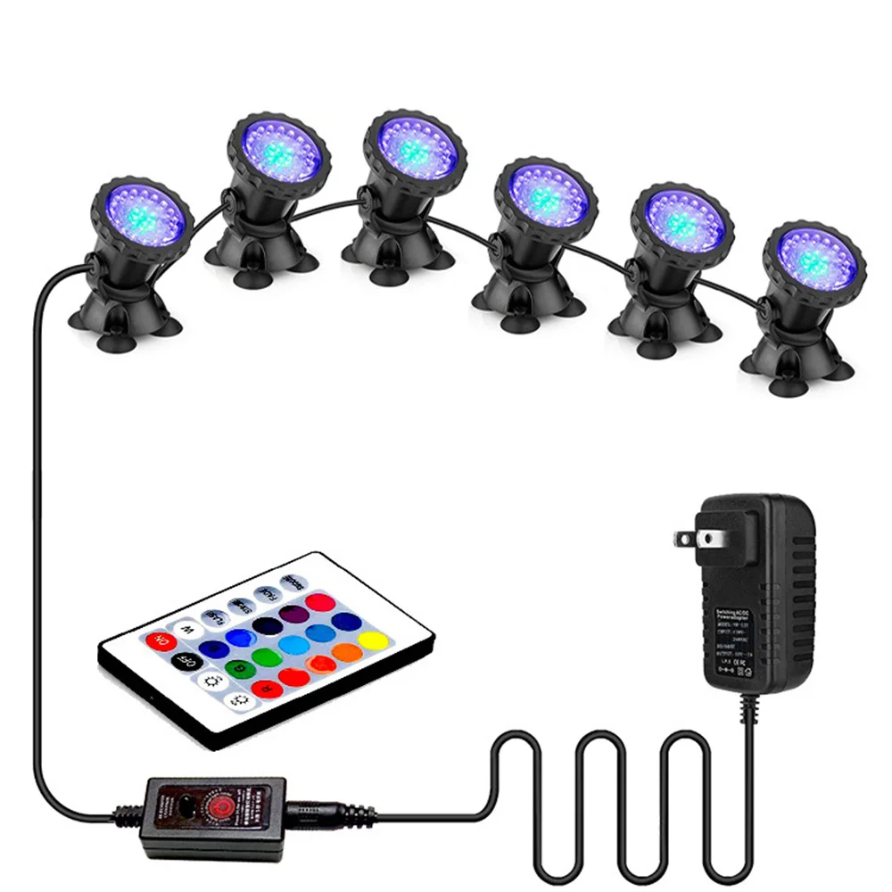 6 in Set EU/US/UK/AU Plug RGB Color Pond Lights Adjustable Fountain Light IP68 Waterproof Landscape Spotlight for Garden,Yard