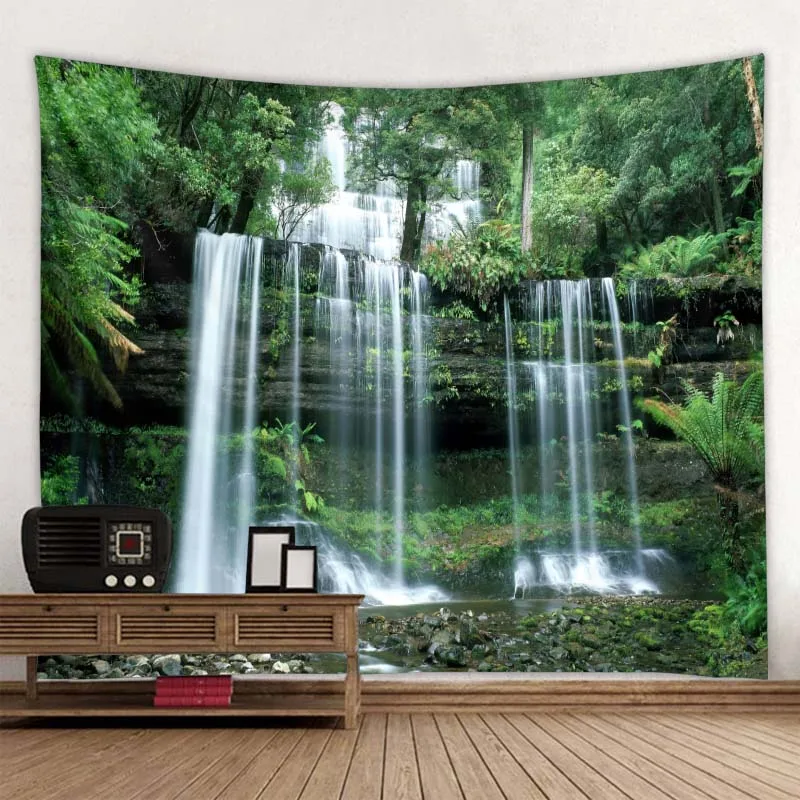 Landscape Waterfall Tapestry Print Wall Hanging Psychedelic Nature Jungle Room Decor Boho Hippie Home Background Wall Decor