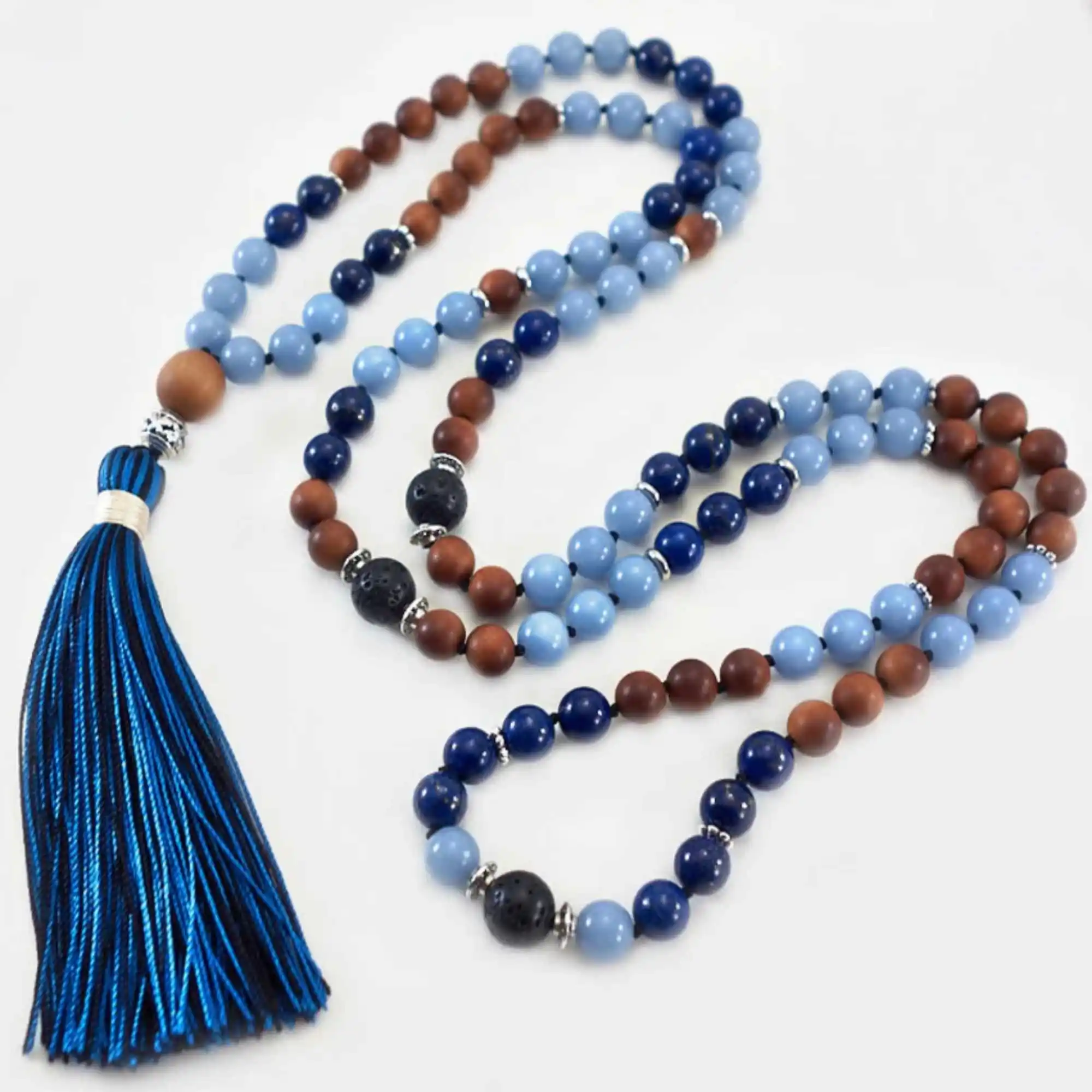 

8mm Natural knot Angelite Lapis Lazuli Sandalwood beads necklace Yoga Inspiration Chain Relief Stress National Style Men