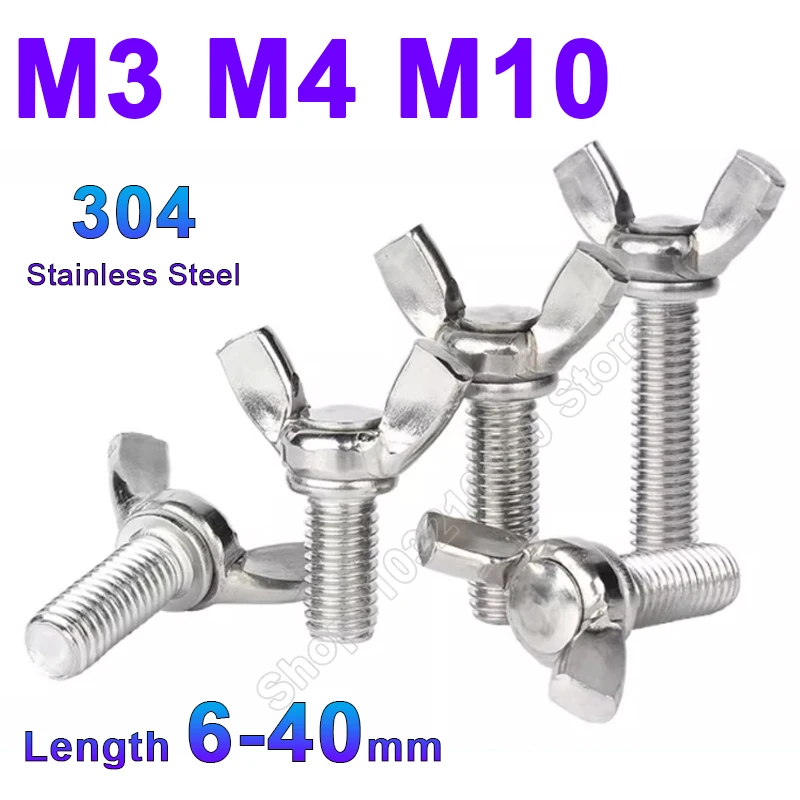 M3 M4 M10 DIN316 Stainless Steel 304 A2 Butterfly Bolt Tighting Wing Head Bolt Thumb Screw Claw Hand Tighten Screw Length 6-40mm