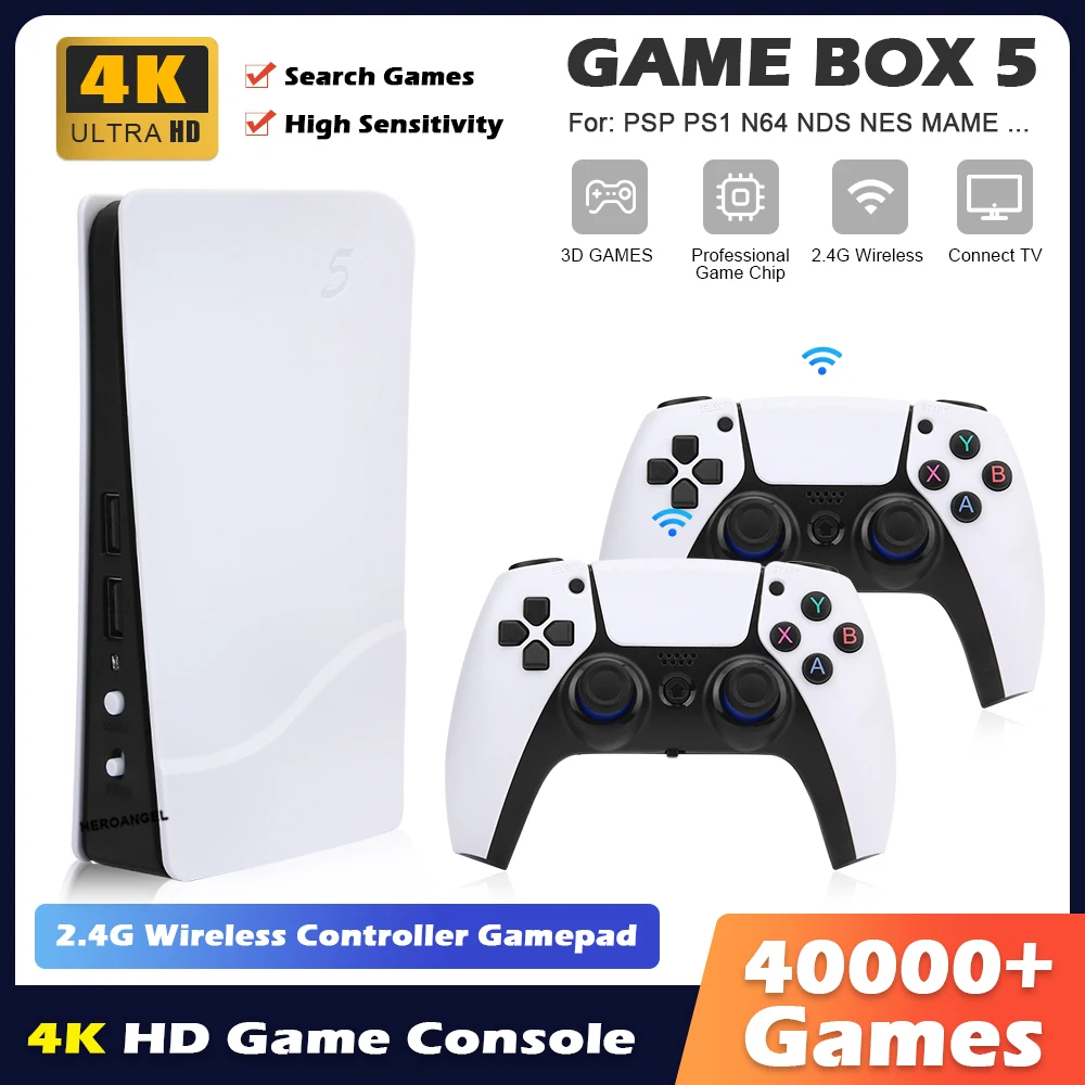 GB5-P5 PLUS Retro Video Game Console 4K Output Games Emuelec 4.3 System 2.4G Wireless Controllers For PS1/GB/N64 Simulator Games