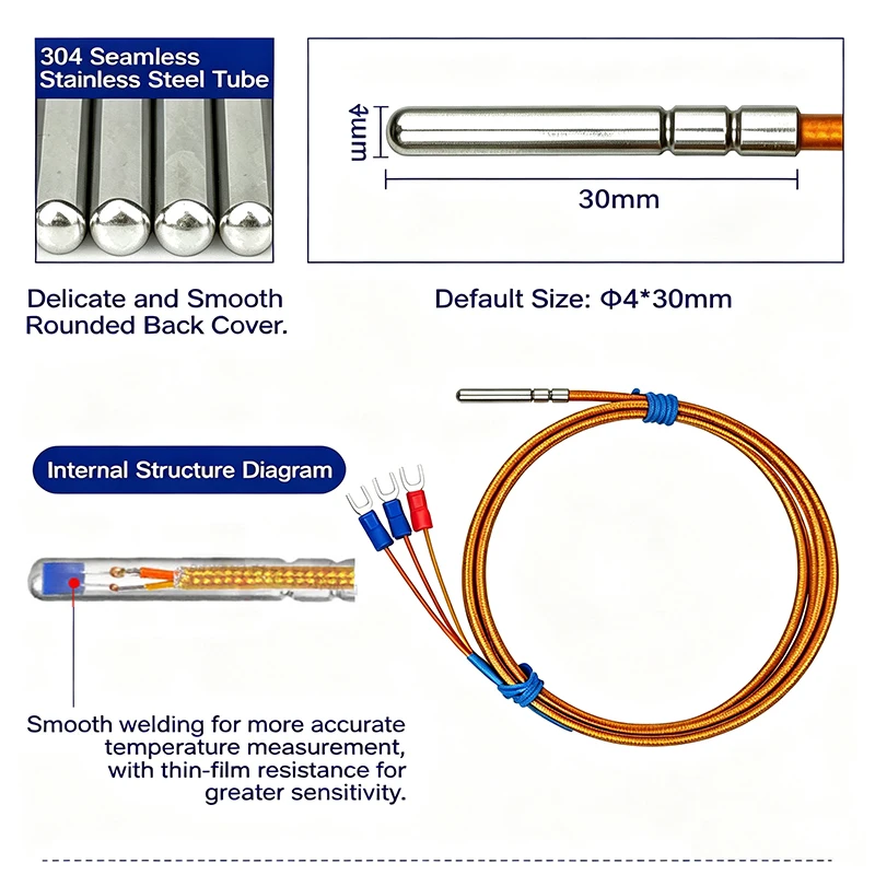 PT100 Temperatursensor-Sonde Φ4x30mm -50~350 ° C RTD Hochtemperatursensor für Verpackungsmaschinen in der Lebensmittelverarbeitung – Detail 4