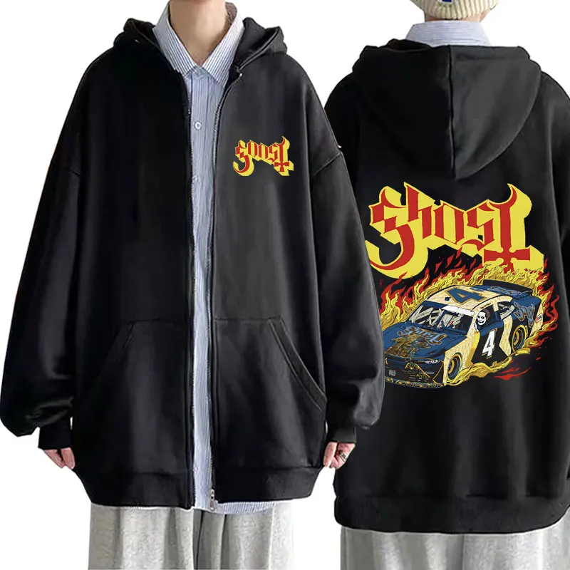 Limited Ghost Band Zipper Hoodie Male Gothic Streetwear Mens