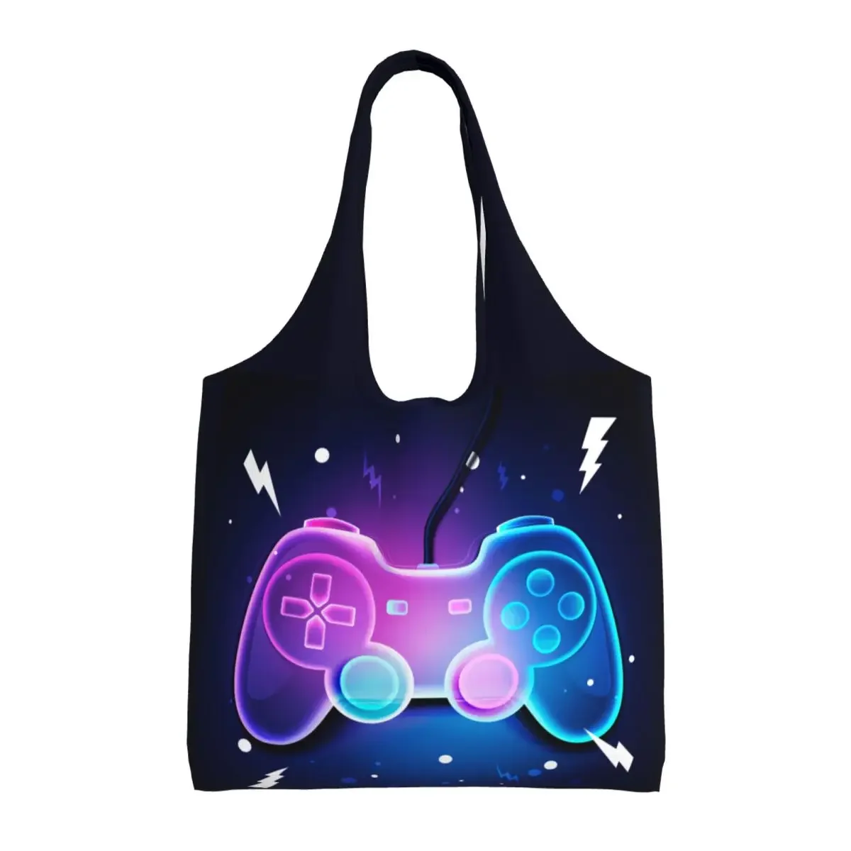 Custom Print Cool Video Game Gamer Neon Art Tote Shopping Bag Reusable Canvas Shoulder Shopper Geek Gaming Controller Handbag