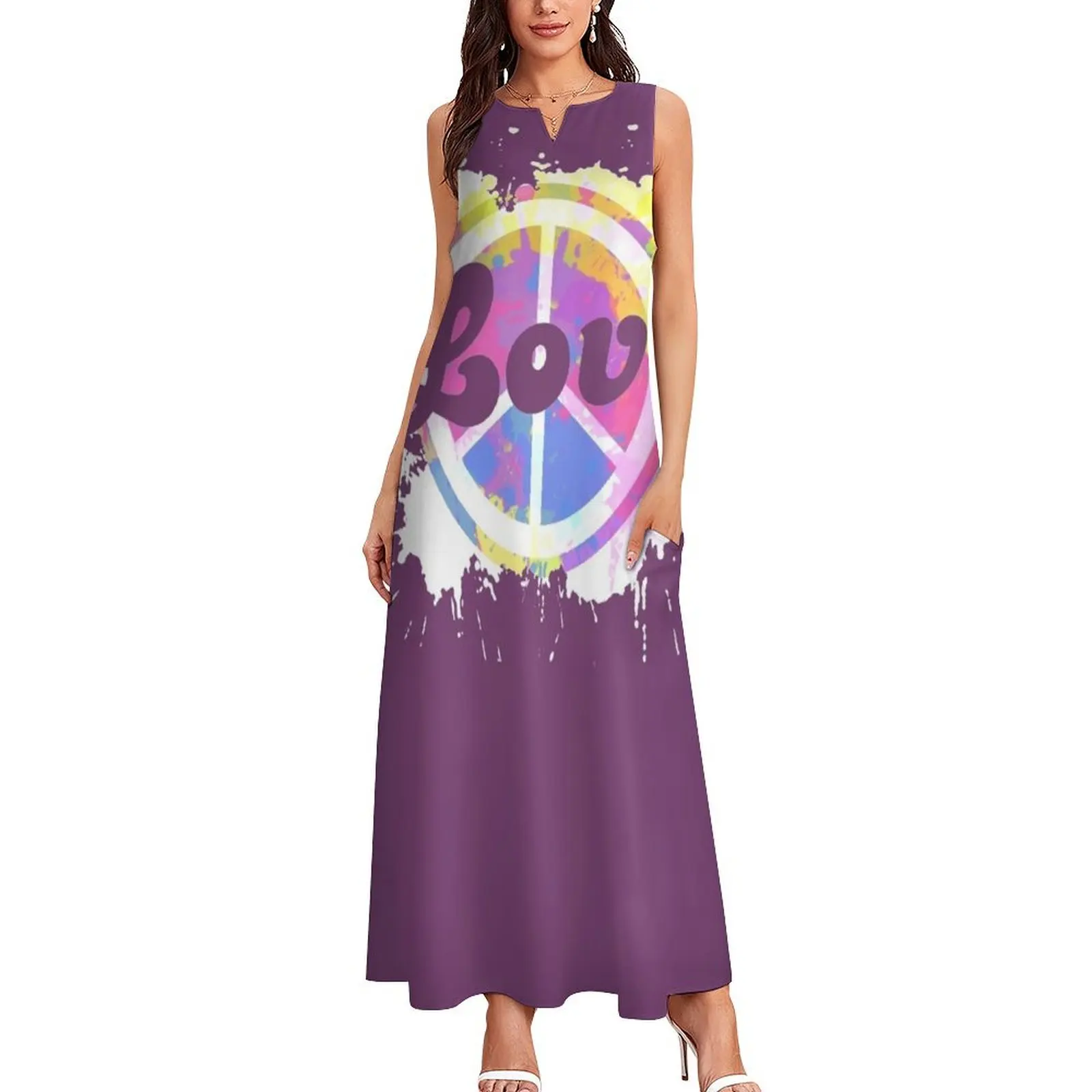 Peace and Love Retro Hippy Paint splash Long Dress women's luxury party dress elegant dresses plus sizes Dress