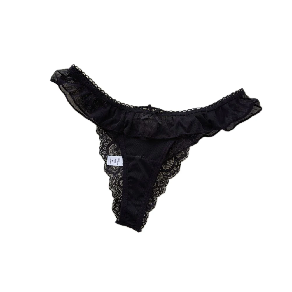 Tanga Sexy ultrafina con volantes para mujer, pantalones en T transparentes de malla, calzoncillos elásticos, ropa interior transpirable, lencería de tiro bajo