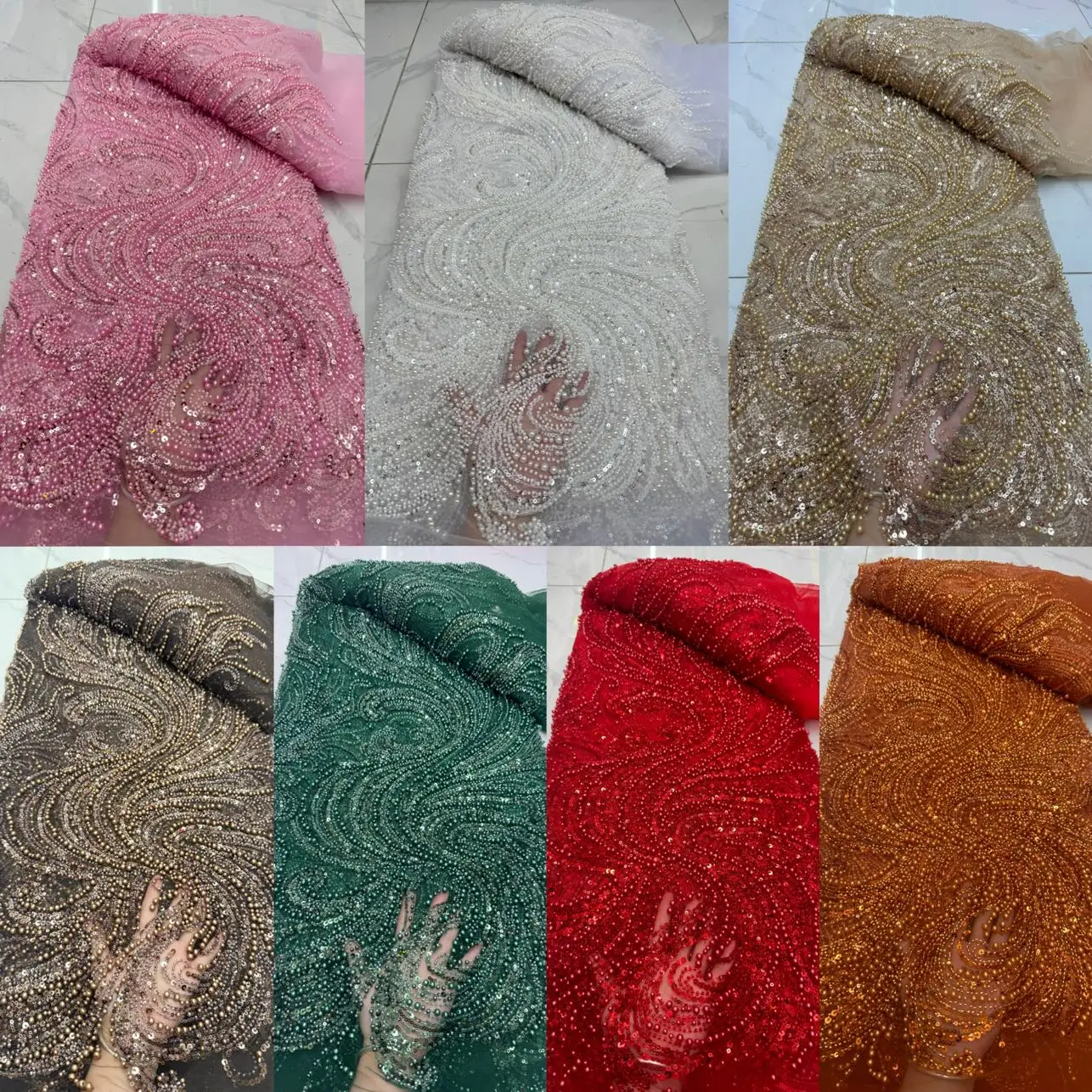 Afrykańska koronka z cekinami i koralikami, haftowana, dla pana młodego, nigeryjska, wysokiej jakości francuska koronka na suknię ślubną, 2025.