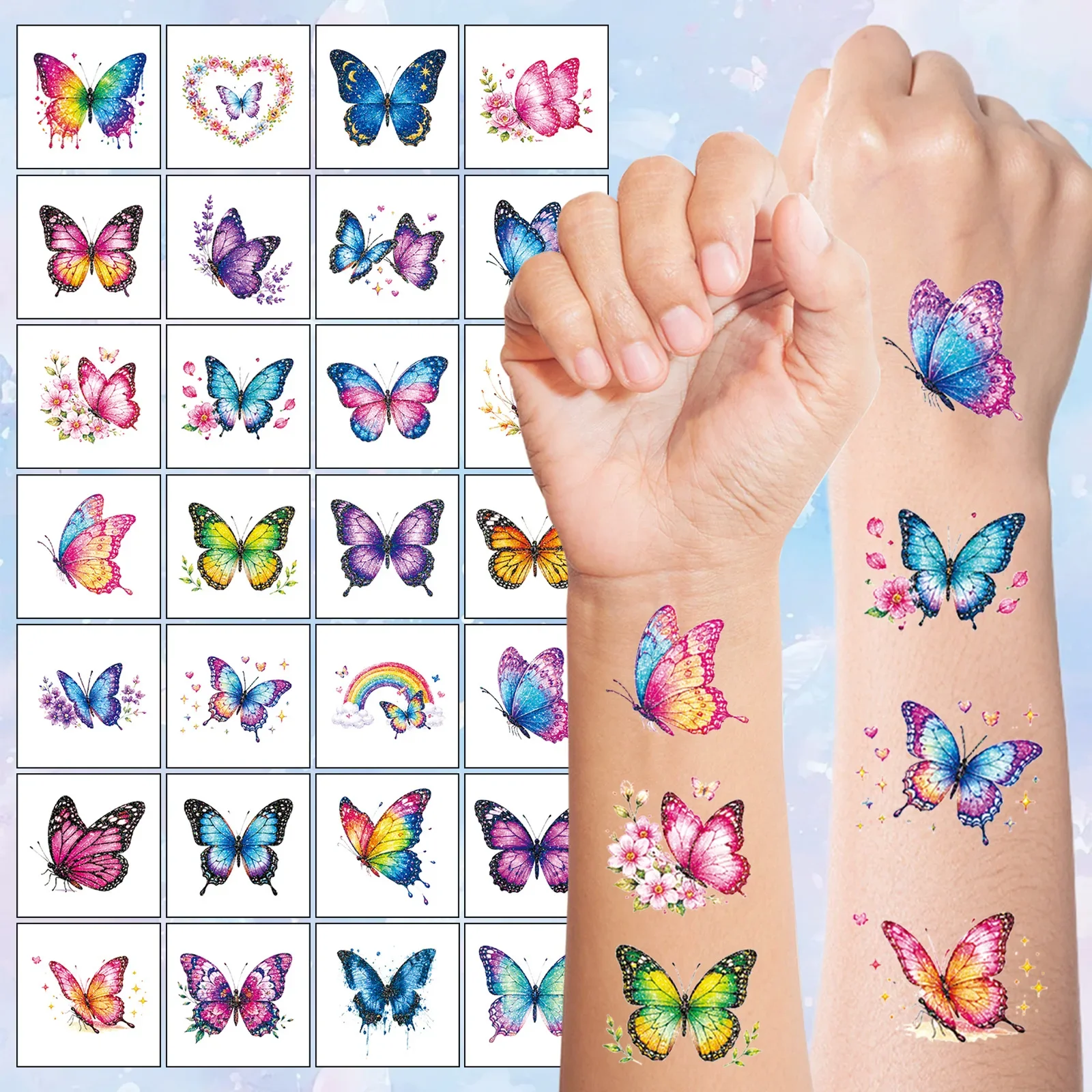 30Pcsnew glitter butterfly tattoo stickercartoon butterfly advanced sense collarbonewrist simulation tattoo stickercustomization