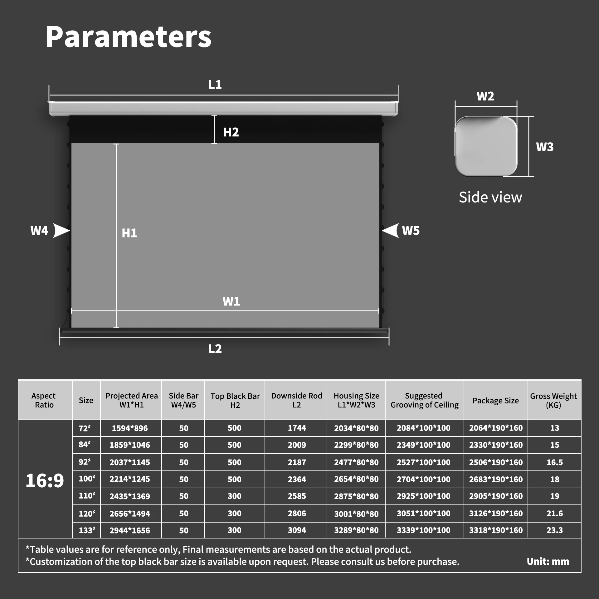 [Controle inteligente] 72-133 polegadas Wupro Automático 16:9 4K 3D ALR Tela de projetor elétrica motorizada resistente à luz ambiente