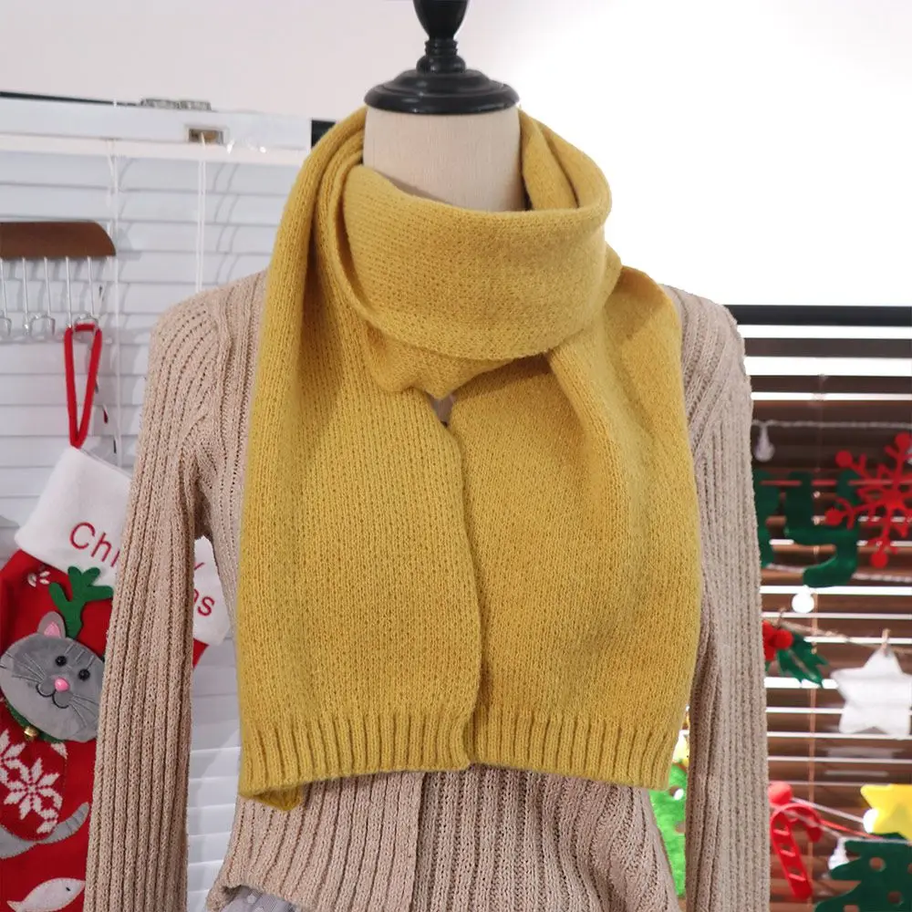 Cute Imitation Cashmere Solid Color Scarf Long Thickened Knitted Scarves Keep Warm Korean Style Wool Shawl Clothing Accessories
