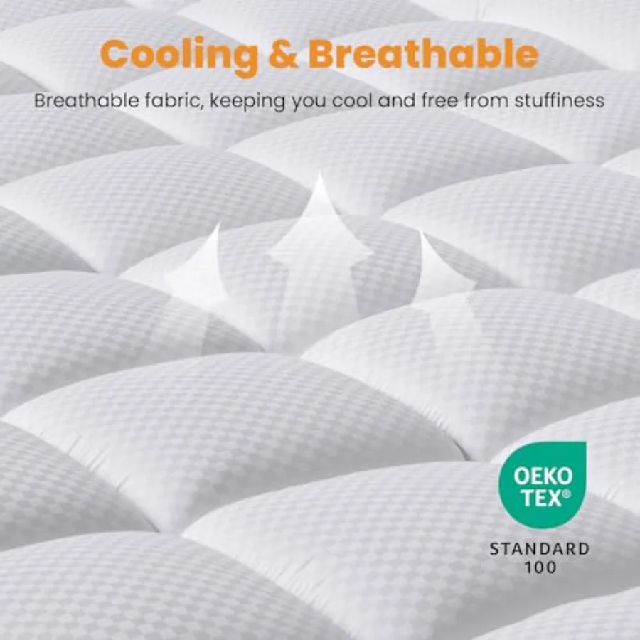 Size Mattress Pad - Cooling Breathable Mattress Topper, Quilted Fitted Mattress Protector, Pillow Top Mattress Cover with 8-21