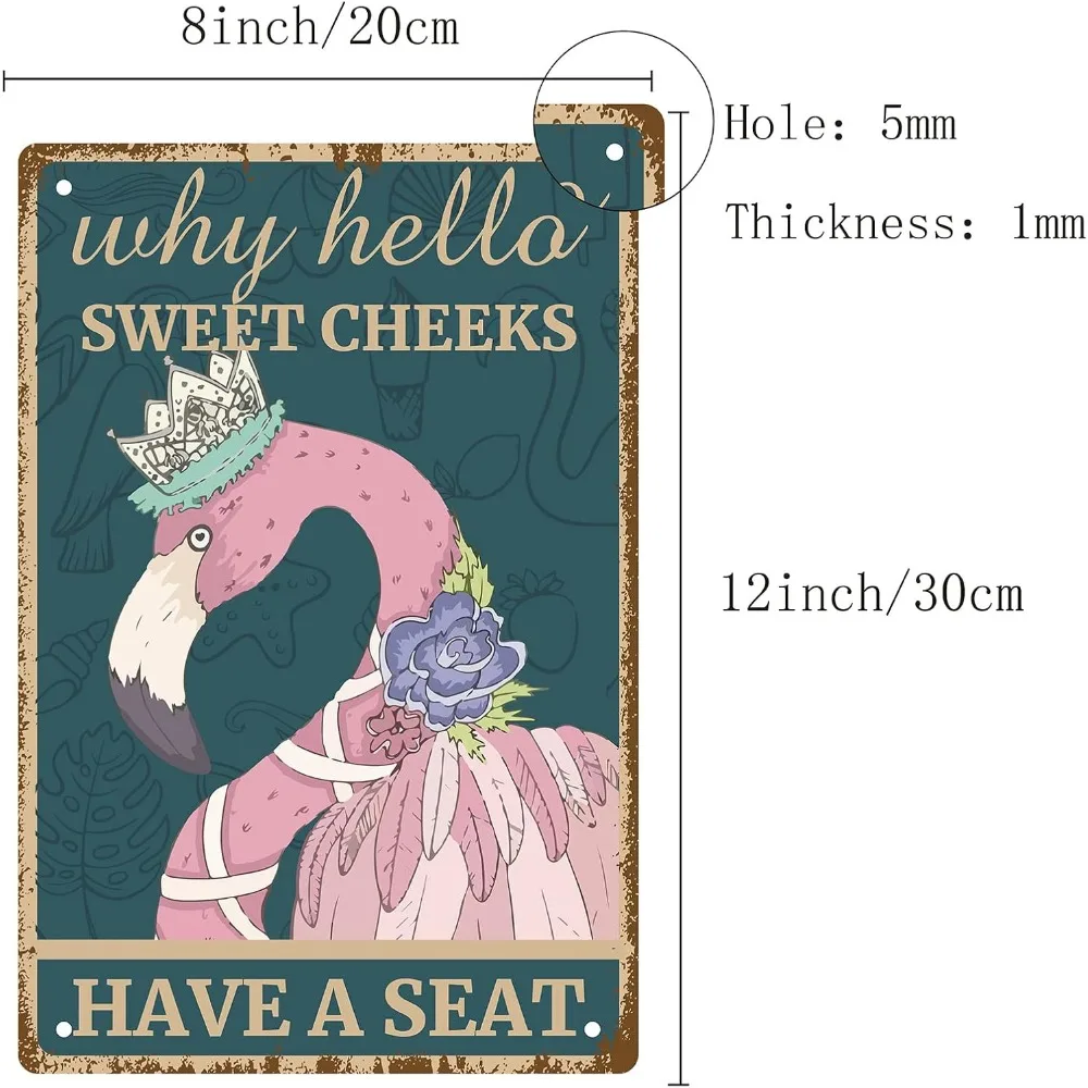 Flamingo Why Hello Sweet Cheeks Sign Vintage Tin Signs Funny Metal Tin Sign Wall Art Garden House Plaque for Bathroom Kitchen