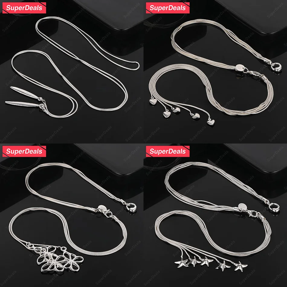 

SuperDeals 925 Sterling Silver Heart Butterfly Starfish Double Leaf Pendant Necklace Women Wedding Party Fashion Charm Jewelry