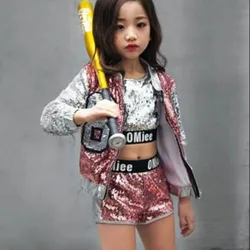 Children Girl hip Hop Jazz Costume Modern Ballroom Dance Wear Clothing Kids Sequined Sports Clothes For Girls 6 8 12 Years Old