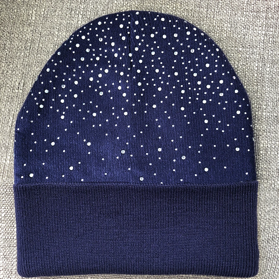 Thicken Women Knit Beanies With Rhinestone Slouchy Beanie Hats Winter Knit Caps Breathable Soft Ski Hat Cuffed Skull