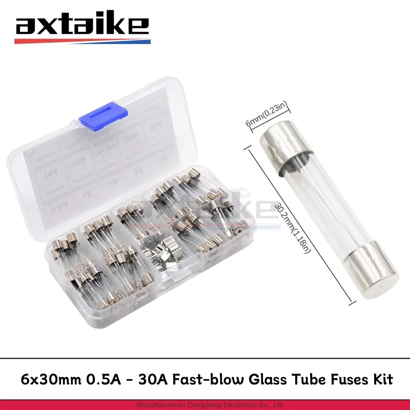 72Pcs 6*30mm 0.5A - 30A 250V Fast-blow Glass Tube Fuses Kit 500mA 1A 2A 3A 5A 10A 15A 20A F10AL250V Household accessories