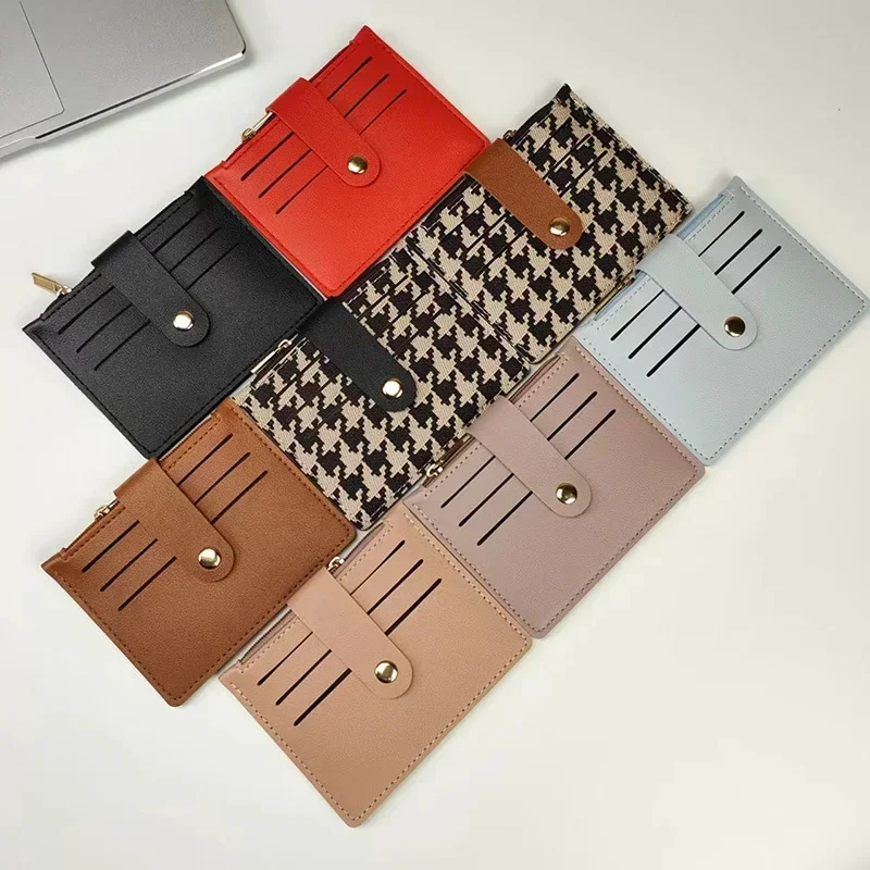 Mini Card Wallet PU Leather Vintage Organizer with Coin Pouch Multi Slot for ID Credit Cards Cash Lightweight Portable