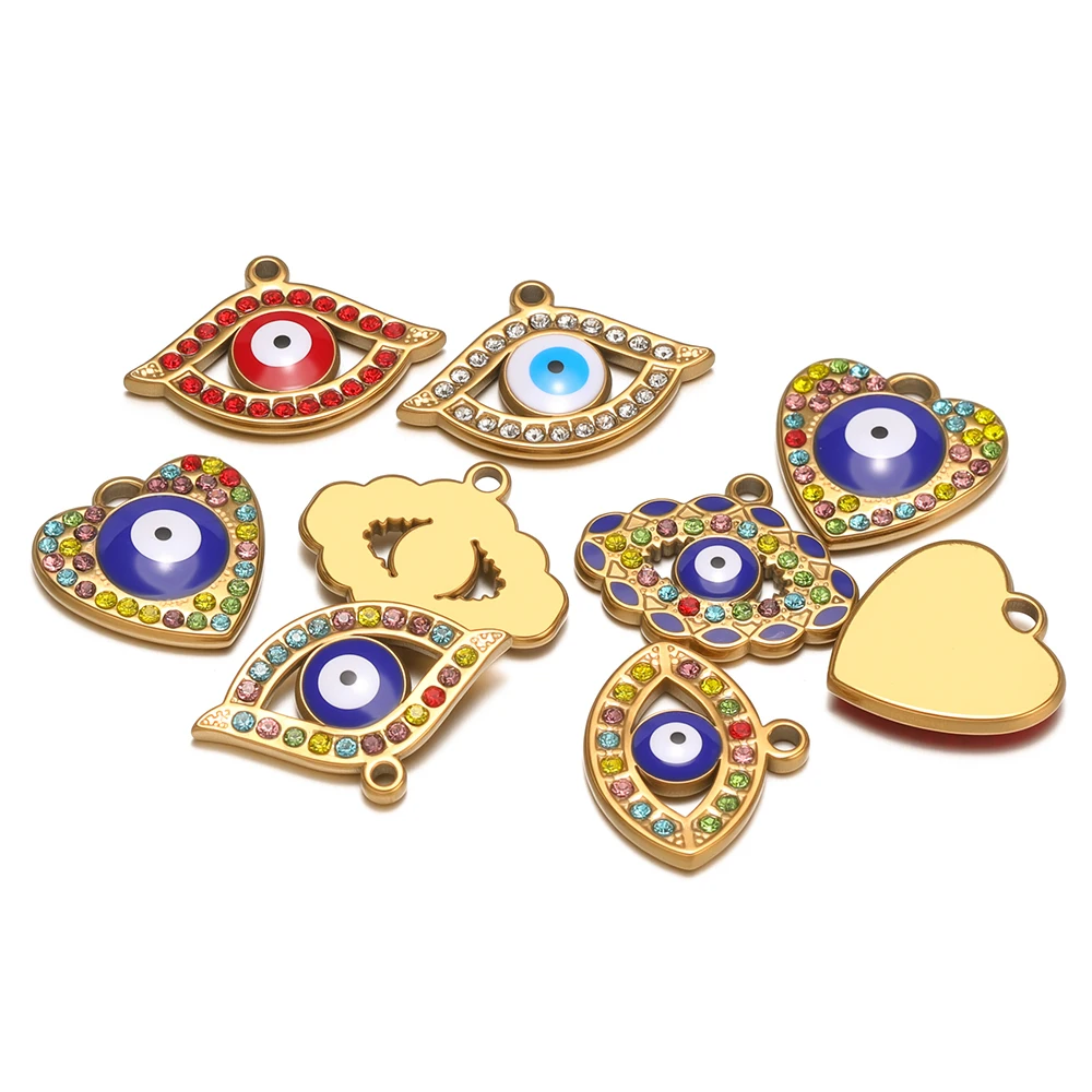 4Pcs Stainless Steel Classic Enamel Evil Eye Charms Gold Color Heart Pendants for DIY Necklace Bracelet Supplies Jewelry Making view 3