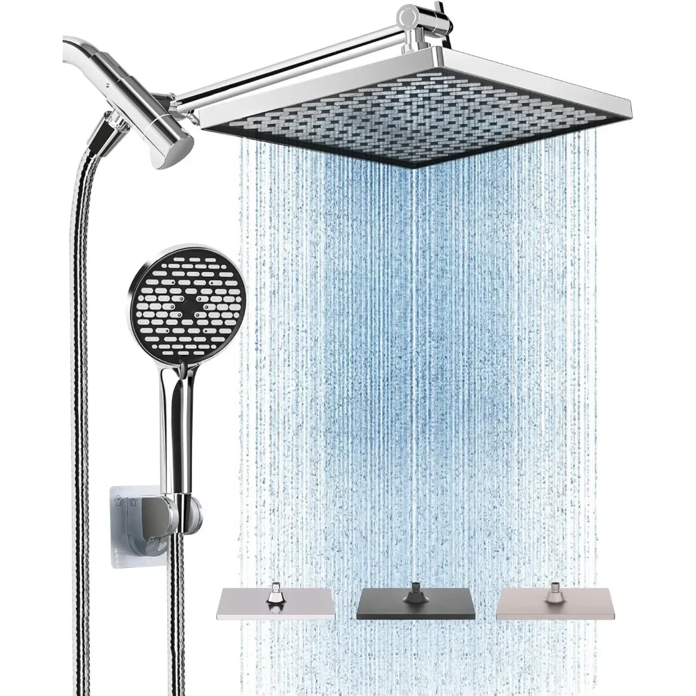 11.8 Inch High Pressure Rain Showers Head Combo with Upgrade Extension Arm -Adjustable Dual Shower Chrome Shower Head