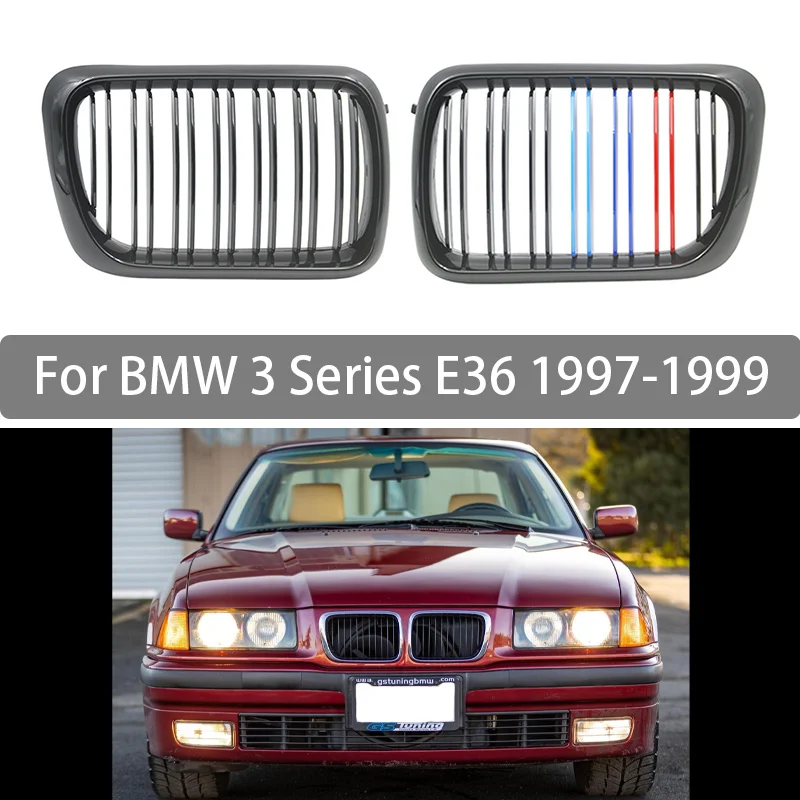 

Pair Front Hood Bumper Kidney Grille For BMW 3 Series E36 325i 320i 328i 318i 1997 1998 1999 Glossy Black 3 Color Double Slat