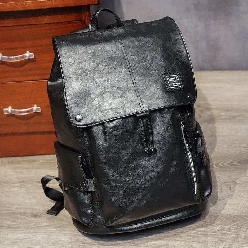 Fashion Student Schoolbag Computer Bag Men\'s Backpack PU Leather Backpacks Man High Capacity Travel Bag Softback Bookbag Male