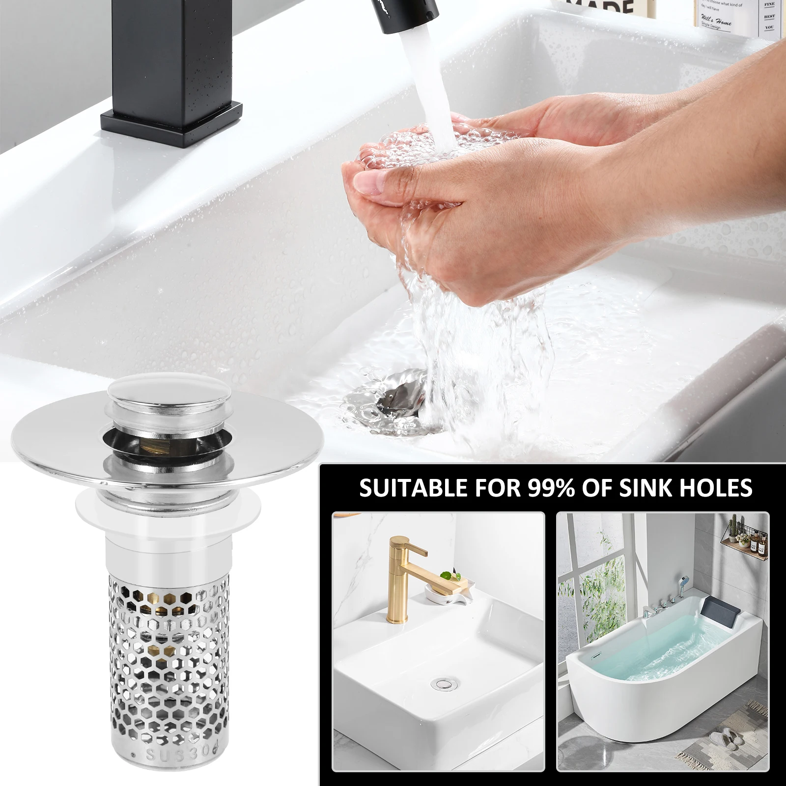 4/2PCS Pop Up Sink Drain Filterสแตนเลสท่อระบายน้ํากรองอ่างล้างหน้าปลั๊กป้องกันกลิ่นน้ําท่อผมCatcher