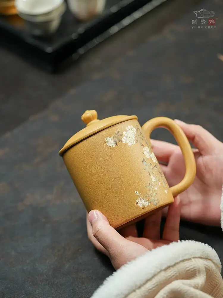 Yihu Chun High-End Yixing Purple Lidded For Tea, Ma Yan Painting, Personal Use Cup, Original Mineral Clay Tea Cup