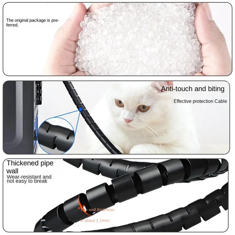 Organizador de cables en espiral práctico y Flexible, Protector de línea de almacenamiento, carrete de Cable de gestión de plástico negro, accesorios de Cable ordenado de escritorio