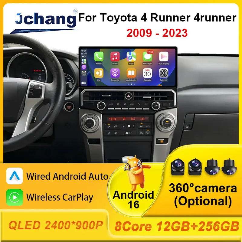 Radio para Auto de 12.3 Pulgadas para Toyota 4Runner 2009-2023, Estéreo con Navegación GPS, Pantalla Dividida, Reproductor Multimedia de Audio, Bluetooth, WiFi, 4G, Sin 2 DIN