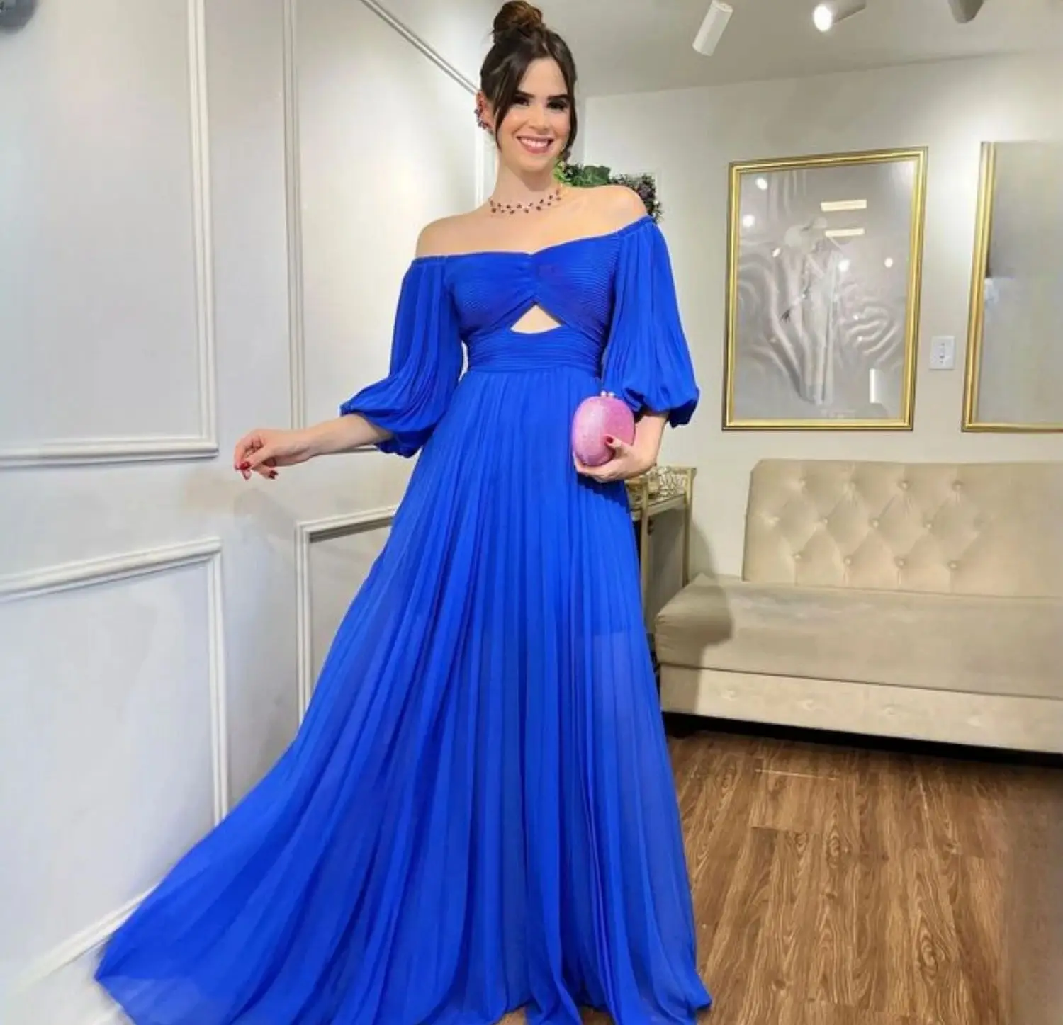 Lucy Bridesmaid Female Dress Party Evening Elegant Luxury Celebrity Long Dresses for Special Events Blue Chiffon Cocktail 2024