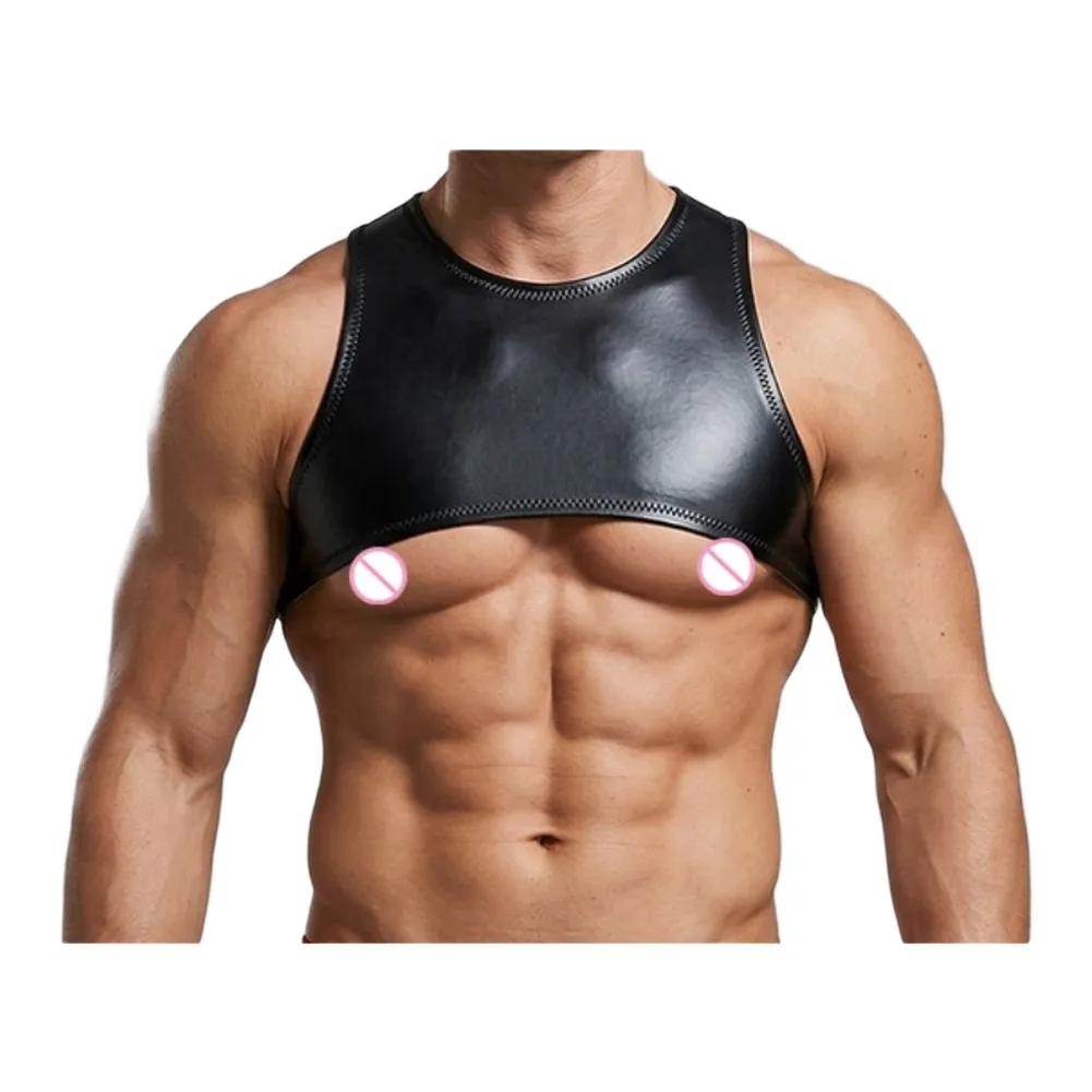 Men Cloth Latex Crop Vest Tight Muscle Shaping Nightclub Gay Erotic Tank Tops Short-Sleeve Crop Vest Tops