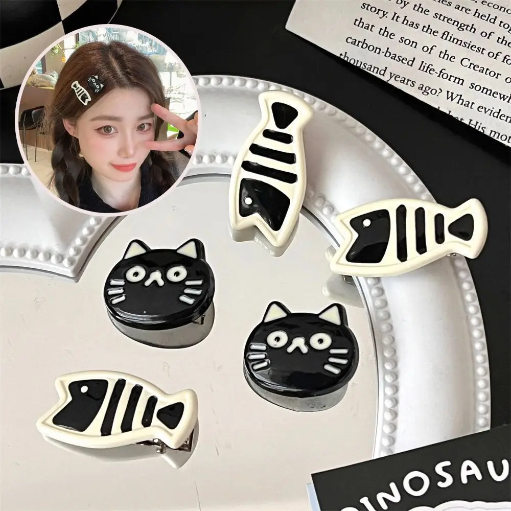 Cute Cartoon Cat Fish Hair Clip Resin Girls Hair Accessories Children Hairpin Black White Hair Side Clip