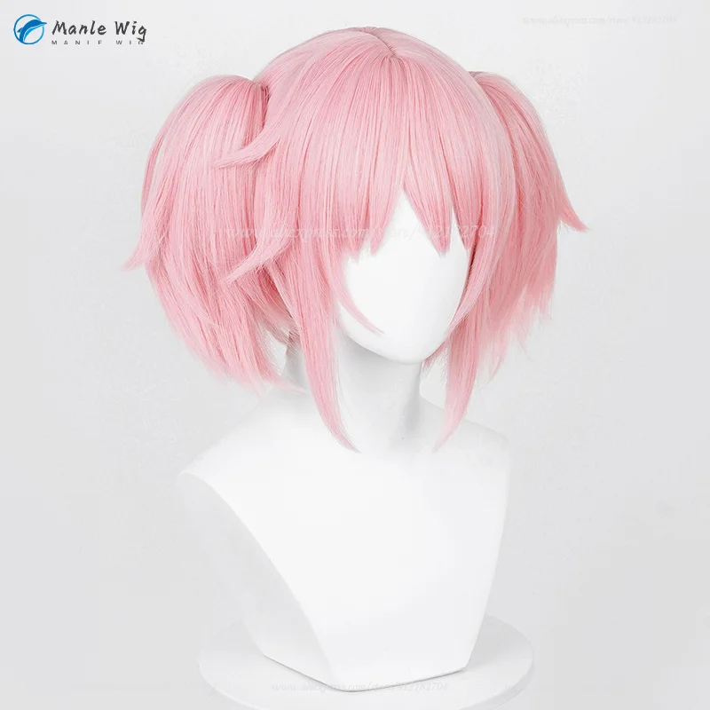 Madoka Kaname-Peluca de Anime de alta calidad para mujer, pelo sintético resistente al calor, corto, rosa con coletas, 30cm