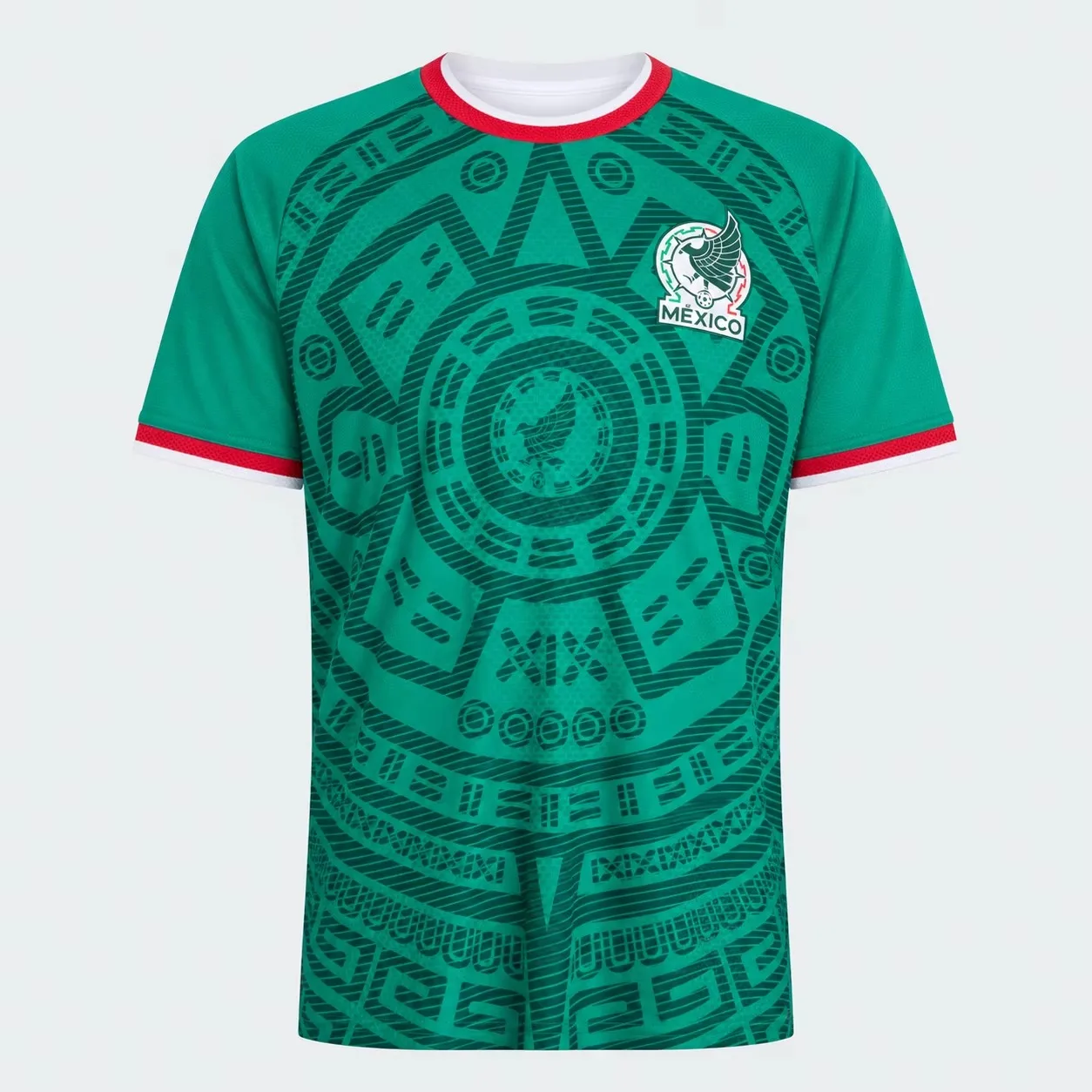 Mexico 26 27 Soccer Jersey for Men Green Geometric Print Short Sleeve Crew Neck Comfortable Breathable Football Shirt