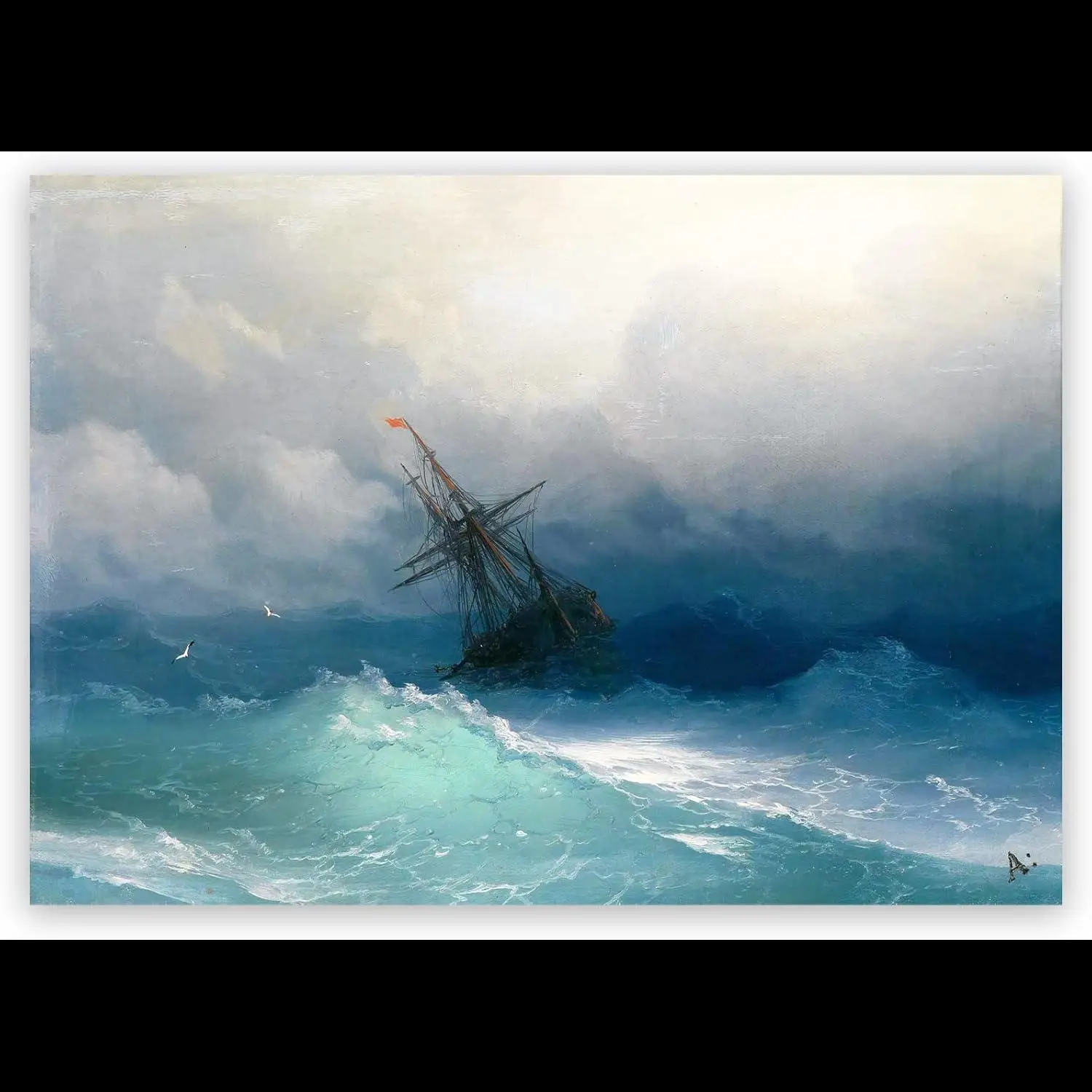 KWAY Ivan Aivazovsky lienzo arte impresión Stormy mar barco pintura océano pared arte Vintage vela cartel decoración de pared fresca fo