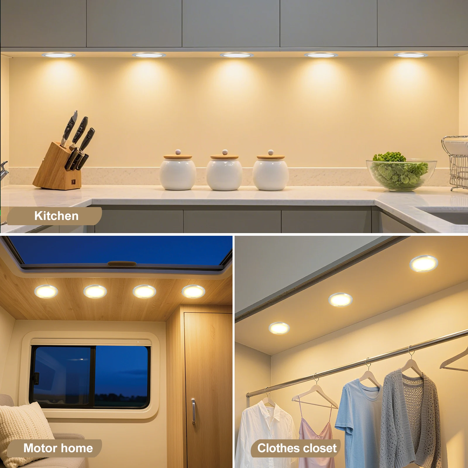 5V Under LED Cabinet Light With 13Key Remote White Warm USB 2W Adjustable Round Room Light For Bambu Lab LED Lamp Kit 1-9Pcs Set