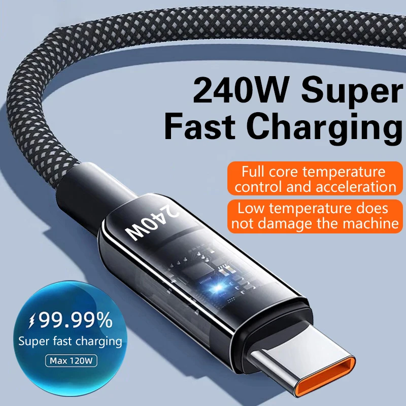 240W USB Type C Cable Fast Charging Cable For Laptop Tablet IPhone 16 15 Samsung Xiaomi 15 Huawei Phone USB C Charger Cord 1m 2m