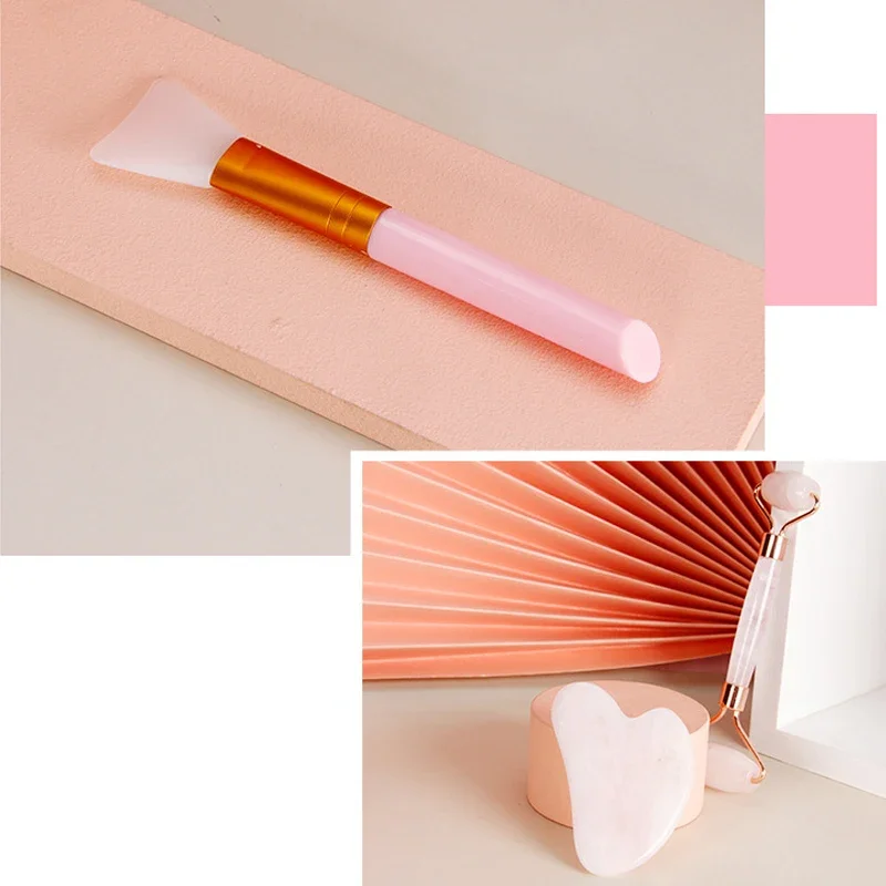 Natuursteen Rozenkwarts Roller Facial Jade Roller Gua Sha Schraper Masker Borstel Set Face Lift Massager Body Guasha Huidverzorging Tool