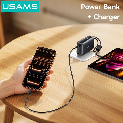 Внешний аккумулятор USAMS Power Bank 10000 мАч 2-в-1 с быстрой зарядкой USB-C, мощный портативный пауэрбанк для