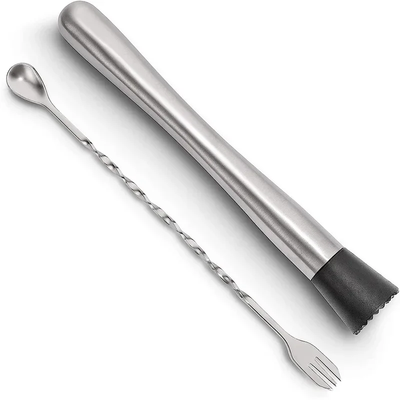 10 Inch Stainless Steel Cocktail Muddler and Mixing Spoon Professional Bar Cocktail Muddler Set for Mojitos JT201