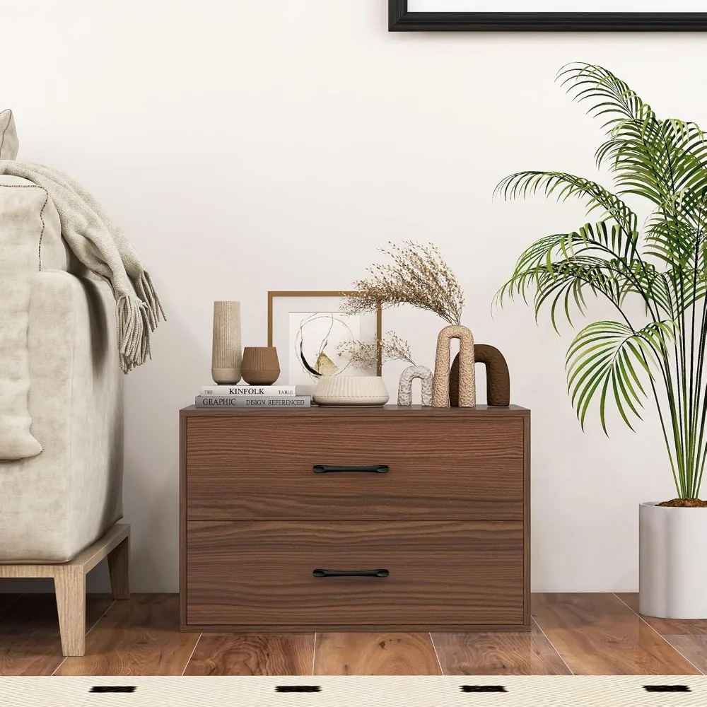 LOKO 2-Drawer Stackable Dresser, Lateral File Cabinet with Metal Handle, Horizontal Storage Cabinet with Anti-Topping Kits, Stac