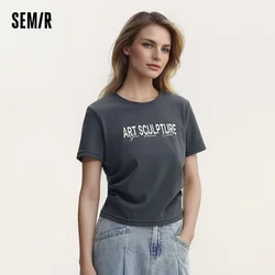 Semir Short-Sleeved T-Shirt Women Short And Slimming With A Small Surprise New In 2024 Summer Letter Print Regular Shoulder Top