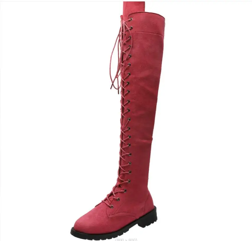 

Classic Casual Women's Boots Low Heels Black Winter Over Knee Boots for Woman Lace Up Fashion Female Thigh High Boots Large size