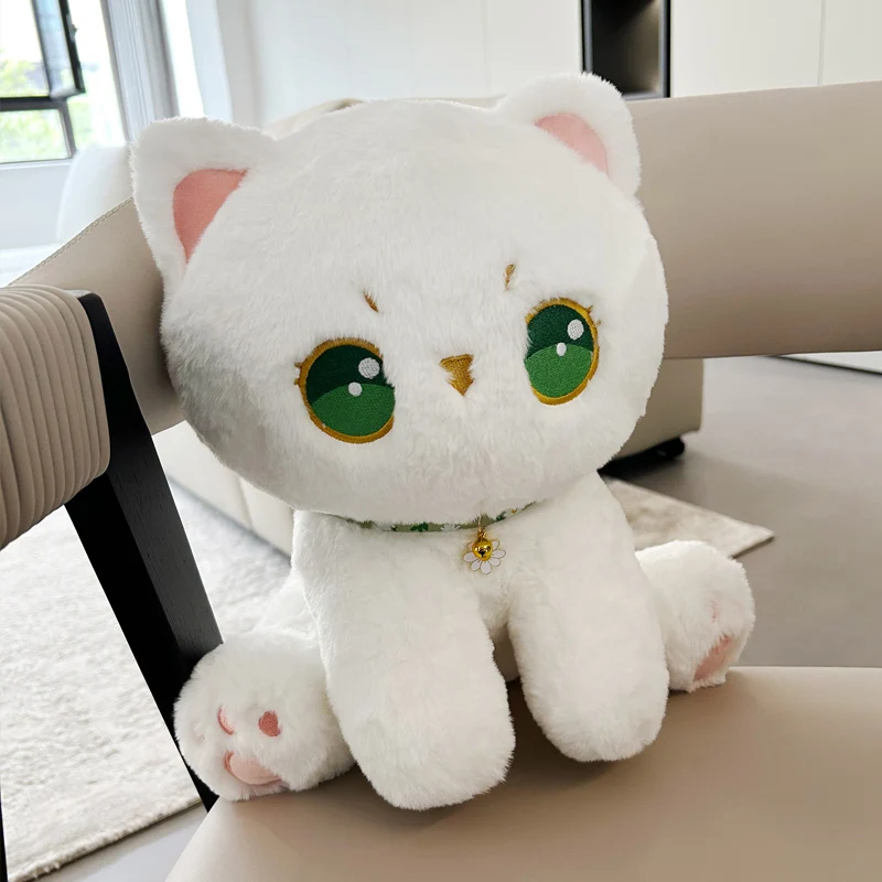 Chat en peluche Kawaii aux yeux verts sauvages pour filles et garçons, animal en peluche doux et moelleux, Minou mignon, beurre, jouets d'anime, cadeaux d'anniversaire et de Noël