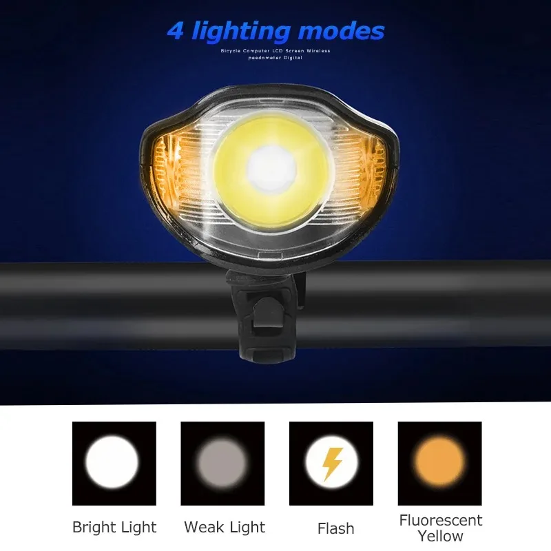 3 in 1 Waterproof Bicycle Light USB Charging Bike Front Light Handlebar Cycling Head Light / Horn Speed Meter LCD Screen